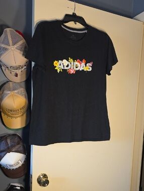 Adidas Black Floral Logo Tee